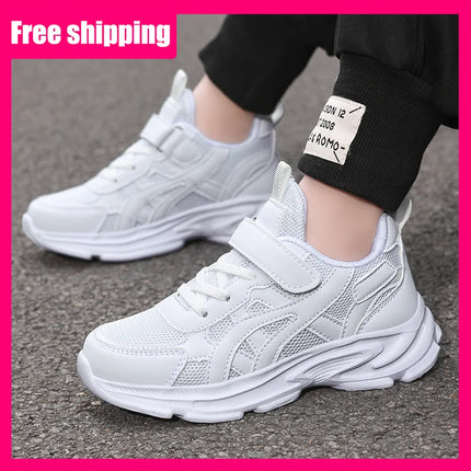 Children Sports Shoes Classic White Casual Running Shoes Spring Autumn New Breathable Mesh Thick Soled Non Slip Kids Sneakers
