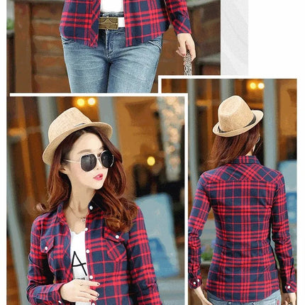 Slim Fit Plaid Long Sleeve Women's Shirt Qiang Yixuan Brand Autumn New Korean Version Cotton Button-Up Shirt