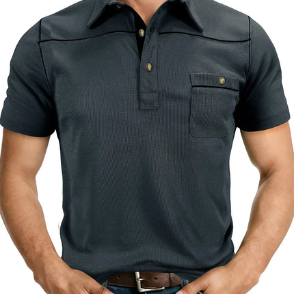 Plus Size Men's Polo Shirt 2026 Summer Fashion Vacation Casual Collared Solid Color Henley T-Shirt Pullover Top