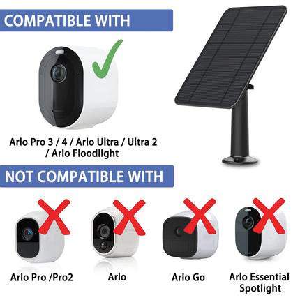 4W Solar Panel for Arlo Pro 3/Pro 4/Arlo Ultra/Ultra 2/GO 2/PRO 5S ,Aluminum Alloy Bracket,13.1ft Power Cable(Black
