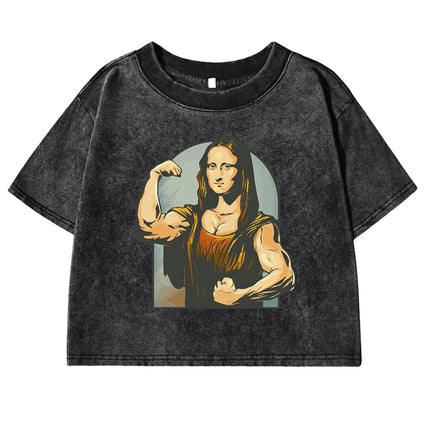 Playing Pranks On Mona Lisa Fitness Printed T-Shirts Female Retro Cotton T-Shirt Summer Slim Clothing Cool Sport Tee Tops