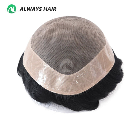 Alwayshair Fine Mono Men Short Toupee 5” Indian Hair Men’s Capillary Prosthesis Monofilament 120 130 Hair System 9x11