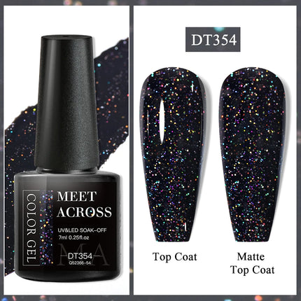 MEET ACROSS 7ml Rubber Base Gel Glitter Nude Pink White 2 In 1 Gel Nail Polish Nail Art Varnish For Nails Winter Autumn Manicure