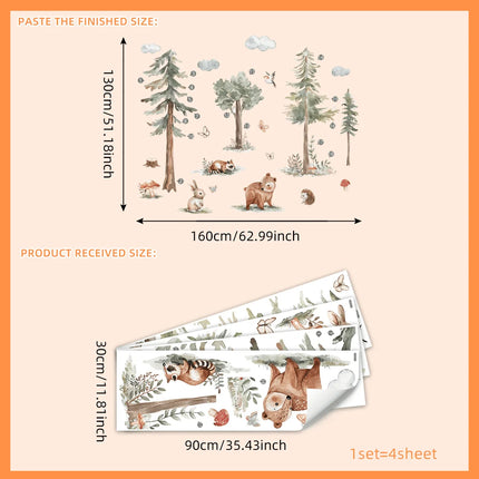 Forest Animals Wall Stickers Cartoon Fox Hedgehog Pine Tree Vinyl Decals for Children's Room Baby Bedroom Home Wall Decoration