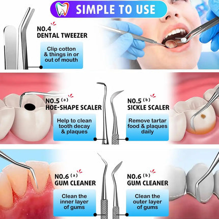 Dental Tools,Stainless Steel Teeth Cleaning Kit,Dental Pick Probe Tongue Scraper Tooth Scraper Plaque Tartar Cleaner Hygiene Kit