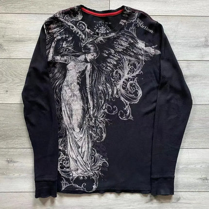 Affliction Long sleeved T shirt Y2K Vintage Round Neck Oversized T shirt New  Mens Womens Casual Gothic Clothing Tops Streetwear