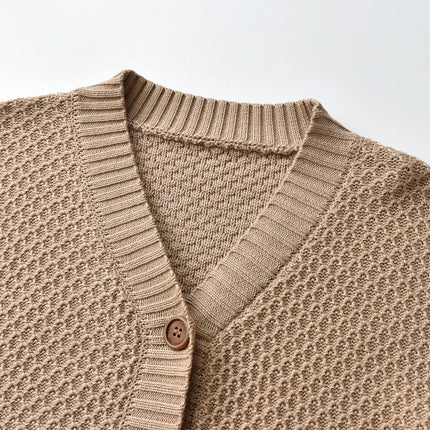 Baby Boy Girl Boutique Knitted Cardigan Solid Color Brother Sister Matching Knitting Kids Children Sweater For Daily Wear