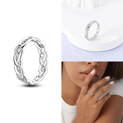 Original Romantic Heart-shaped White Zircon Shell Bowknot Rings 925 Sterling Silver  Women Jewelry Valentine's Day Birthday Gift