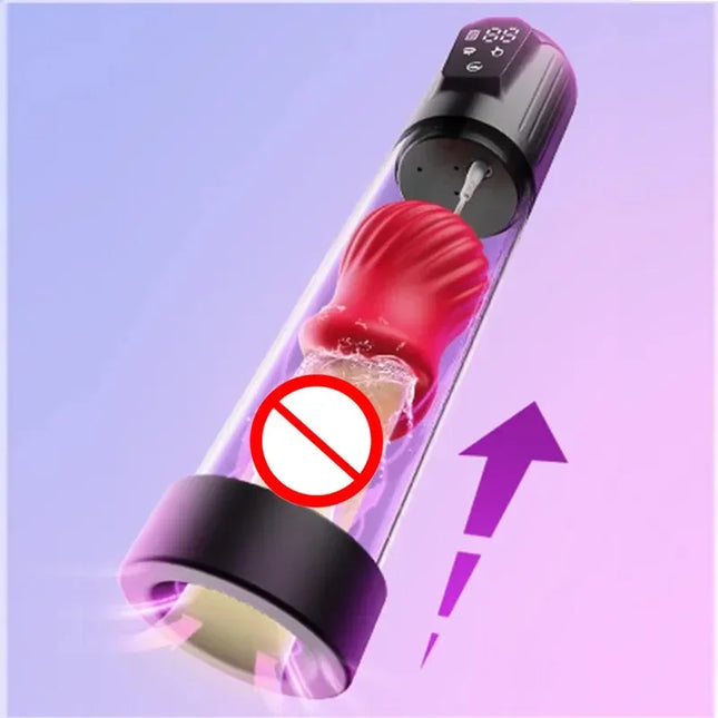 Automatic Sucking Penis Pump Male Masturbator Electric Blowjob Penis Extender Enlargement with Rose Pocket Pussy Adult Sex Toys