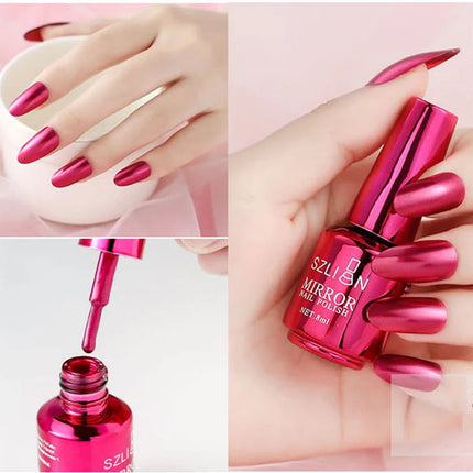 12 Colors Mirror Polish Long-lasting Quick-drying Metallic Silver Purple Rose Gold Nail Polish, Non-Peeling Nail Gel Varnish