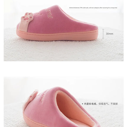 Winterwarm Home Indoor Cotton Slippers For Men Women Parent-child Family Style Cute Cat Design Cross-border Stock Available