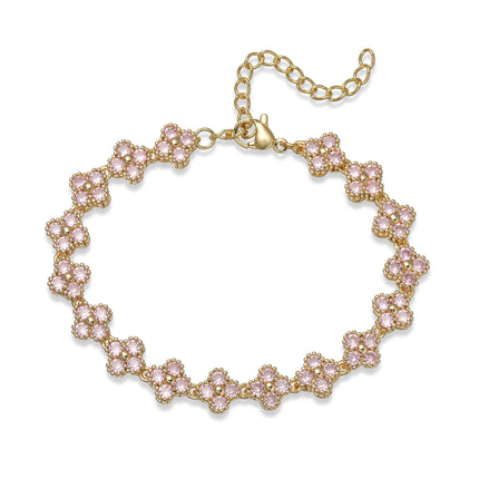HECHENG, Colorful Flower CZ Stone Copper Metal Bracelet/Necklace with Lobster Clasp, Adjustable, Minimalist Romantic Jewelry