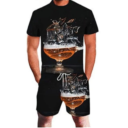 3D Beer Print Sport Moisture-Wicking Breathable Men T-Shirt Shorts Fun Cool Street Cosplay Casual Fashion Trend Pants Set Summer