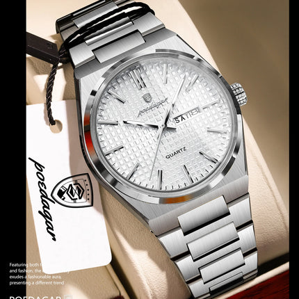 POEDAGAR Original Men's Watch Date Week Waterproof Luminous Stainless Steel Watches For Men Business Men's Quartz Wristwatch Reloj