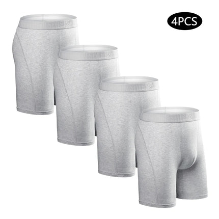 4-pack men's long boxer briefs plus size men's sexy long-leg cotton underpants fashion men's trunk briefs