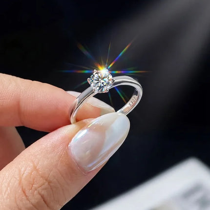 0.5-2CT Classic Real Moissanite Diamond Wedding Rings For Women Gift Real 925 Sterling Silver Top Quality Fine Jewelry