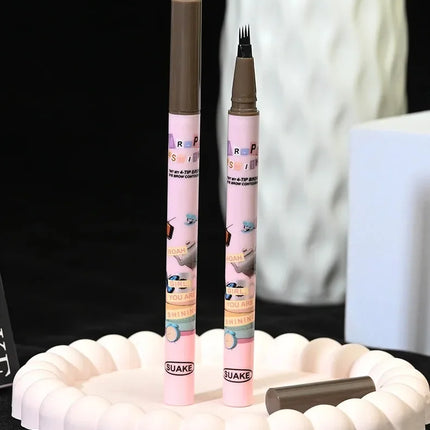 4 Colors Eyebrow Pen Waterproof 4 Fork Tip Eyebrow Tattoo Pencil Cosmetic Long Lasting Natural Dark Brown Liquid Eye Brow Pencil