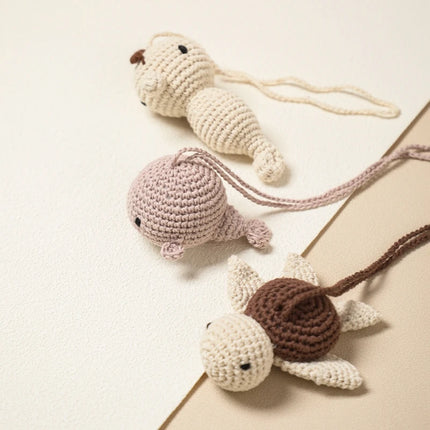 1pc Crochet Rattle Play Gym Pendant for Kids Ocean Crochet Rattle Mobile Bell Ring Wooden Babies Gym Montessori Children's Toys
