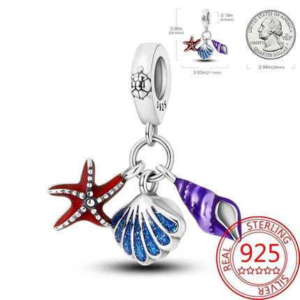 925 Sterling Silver Blue Ocean Series Beaded Charms  Pendant Fit for The Brand's DIY Bracelet Women Jewelry Girlfriend Gifts