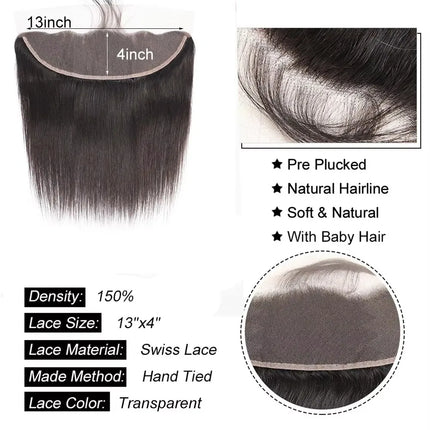 Straight 4x4 HD Lace Frontal Closure Brazilian Virgin Human Hair 13x4 HD Transparent Lace Front Closure Remy Human Hair Closure