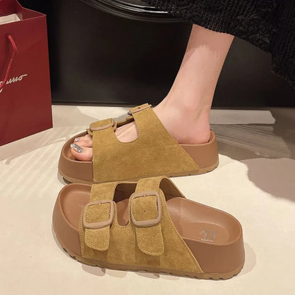 Smile Women Slippers Summer Casual Women Shoes Retro Trend With Buckle Slippers Comfortable Beach Slippers Round-headed Slippers