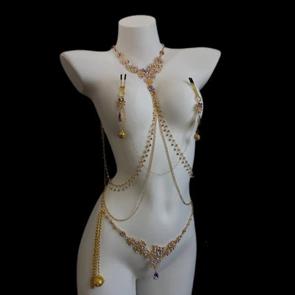 Amethyst Tassel Nipple Clamps Sensual Bondage Rings Detachable Bell Waist Chain SM Erotic Accessories Adult Sex Toys 가슴 자위