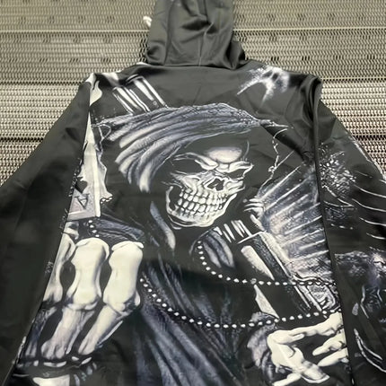 Autumn European and American new men's skull print comfortable and breathable hooded sweatshirt outdoor high street clothing