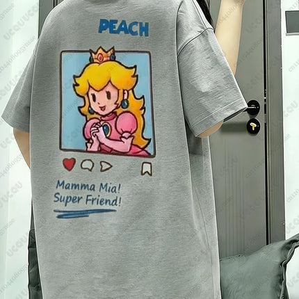 Summer New Anime Tshirts For Couple Cartoon Graphics Mario Print T-shirt Casual Round Neck Tees Street Short Sleeve Man Clothing