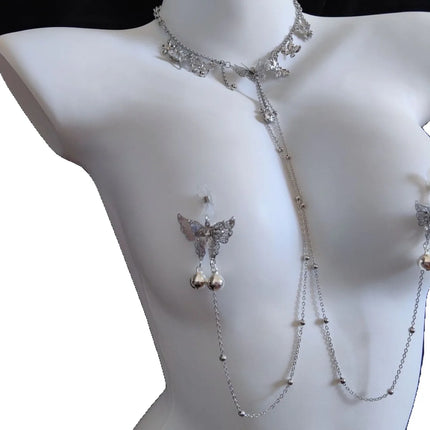 New Nipple Clamps with Butterfly Bells and Collar Detachable Stimulating Nipple Clamp Chain for Couples' Teasing Adult Sex Toys