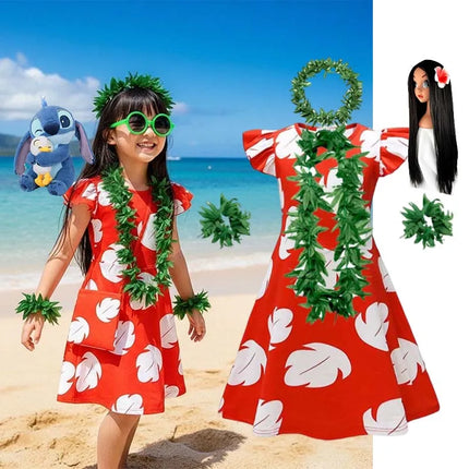 Disney Experiment 626 &Lilo Role Play Dress Disneyland Travel Stitch Movie Girl Hawaii Costume Frock Halloween 2025 Lilo Vestido