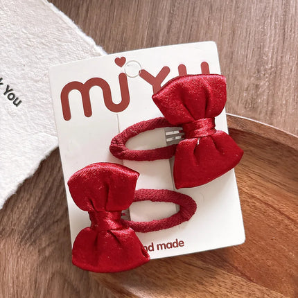 2pcs/set Red Color Korean Fashion Kids Girl Hair Clip Sweet Dot Plaid Bow Barrettes for Children Hedawear Hair Accessories