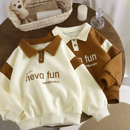 Autumn Wear Long Sleeve Turn-down Collar Sweatshirt Loose Fit Children's Polo Shirt for Boys Spring Summer New Arrival