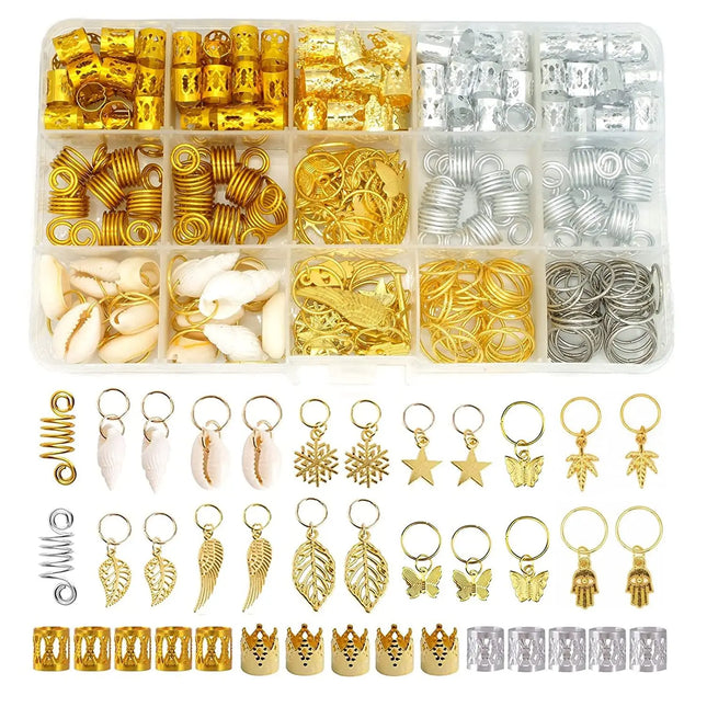 230pcs/set DIY dreadlock set women's braid hair accessories 16 styles of braided hair pendants for long hair braided with box