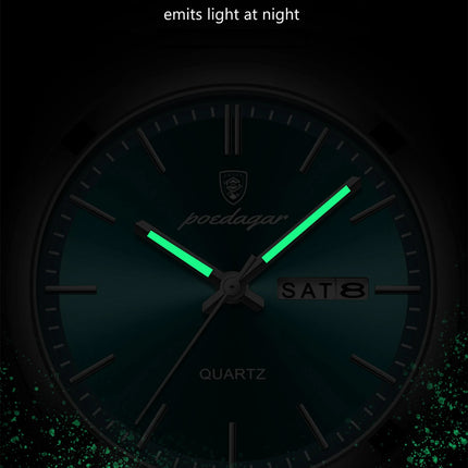 POEDAGAR Exquisite Business Men's Watch Stainless Steel Waterproof Luminous Man Wristwatch Date Week Classic Men's Quartz Watches