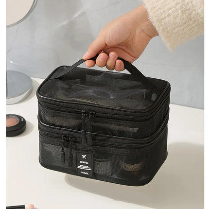 Fashion Transparent Mesh Travel Cosmetic Bag Storage Multi Layer Portable Womens Toiletry Bag Large Capacity Bag Makeup