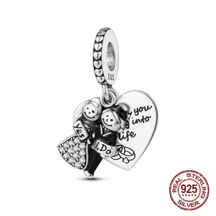 925 sterling silver boys and girls lovers pendant charms Fit 4MM hole diameter bracelet charm beads necklace Diy female jewelry