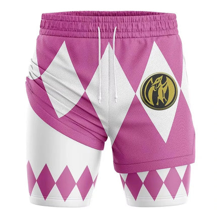 Bandai Periphery Power Rangers Men's Double Layer 2-in-1 Performance Gym Shorts Summer Quick-dry Comfy Lightweight Beach Shorts