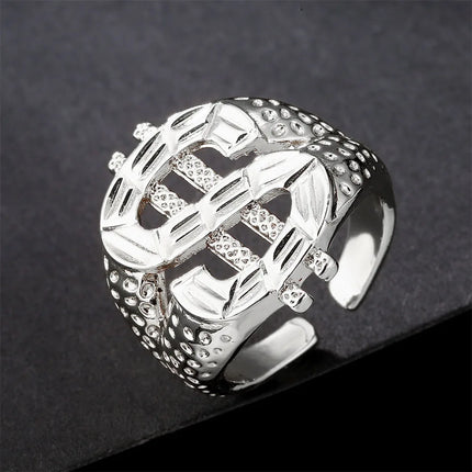 Fashion Exaggerated Dollar Symbol Resizable Rings Women Men Trendy Jewelry Gift Hip Hop Gothic Punk Metal Ring