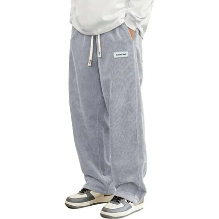 New Mens Corduroy Casual Pants Fashion Loose Fit Baggy Pants Straight Sweatpants Elastic Waist Drawstring Outdoor Streetwear