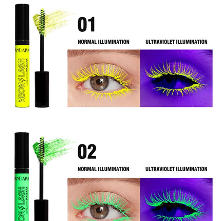 Fluorescence Mascara Waterproof No Blooming Fast Dry Colorful Neon Eyelashes Curling Yellow Blue Lengthens Eye Lashes Cosmetics