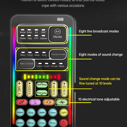 Voice Changer Microphone Bluetooth Mic Wireless For iPhone Android Mobile Cell Phone PC Mini Live Sound Card Mixer Recorder Kit