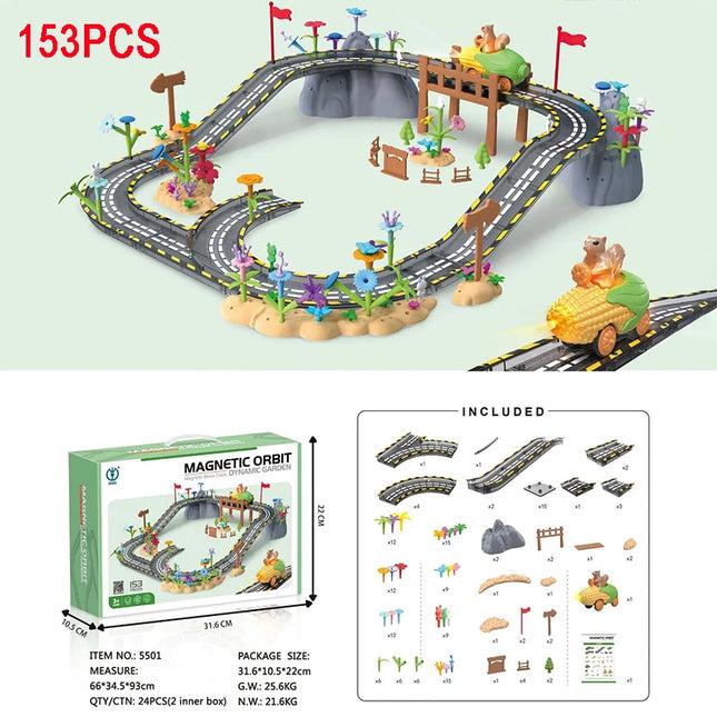 Magnetic Tiles Road Car Boys Toys Building Blocks Electric Rail Car Construction Game STEM Activity Playset Montessori Kids Toys