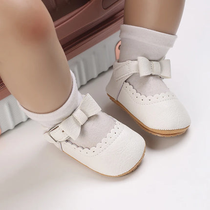 Breathable Newborn Baby Shoes Baby Boy Girl Shoes Girl Classic Bowknot Rubber Sole Anti-slip PU  Toddler Shoes First Walker