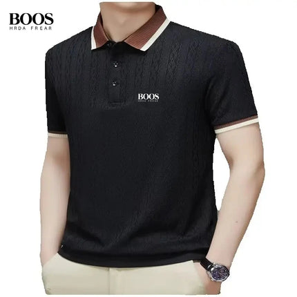New Men's High-Quality Knitted Short-Sleeved Polo Shirt, Summer Korean Version, Fashionable and Casual, Silky and Breathable Top