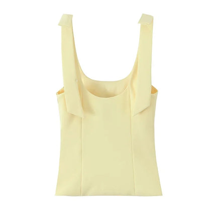 WOMAN 2025 Bow Crop Top Woman Yellow Sexy Backless Top Women White Sleeveless Tops for Women Summer Camisole Bustier Top Female