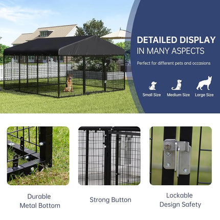 Anti-Rust Roof Lockable Outdoor Dog Kennel Cage for Small & Medium Dogs All Weather , Custom