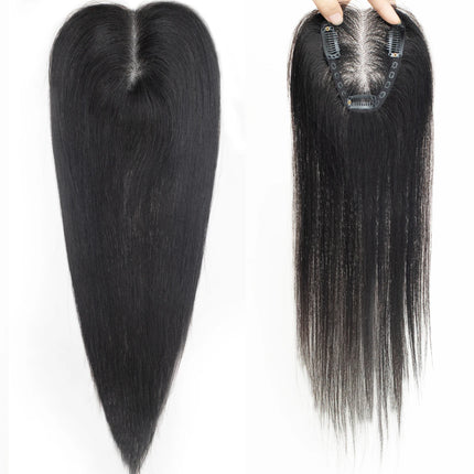 100% Human Hair Toppers Brown Highlight Hairpieces Middle Part Women Hair Topper with Lace Base Clip in Hair Extensions Natural