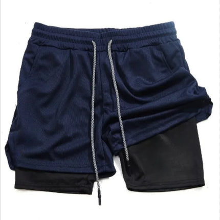 Men's Double-Layer Breathable Quick-Drying Sports Pants Trendy Summer Fitness Quarter Shorts for Active Wear