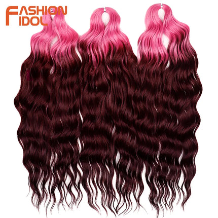FASHION IDOL 24" 3pcs Deep Wave Curl Hair Synthetic Water Wave Braiding Hair Extensions Ombre Rainbow color Twist Crochet Hair