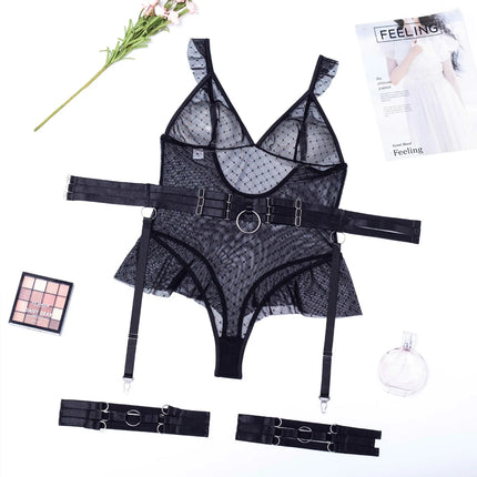 Sexy Dot Lace Bodysuit with Waist Garter Belt Eco-Friendly Packing